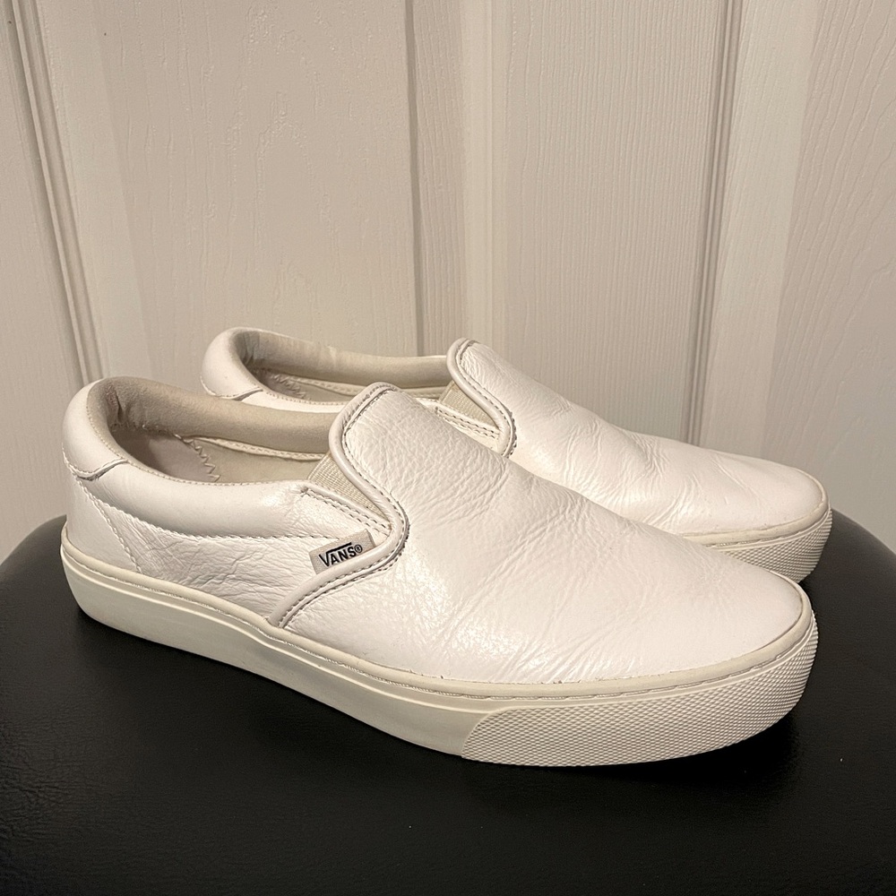 White Leather Slip-on Vans